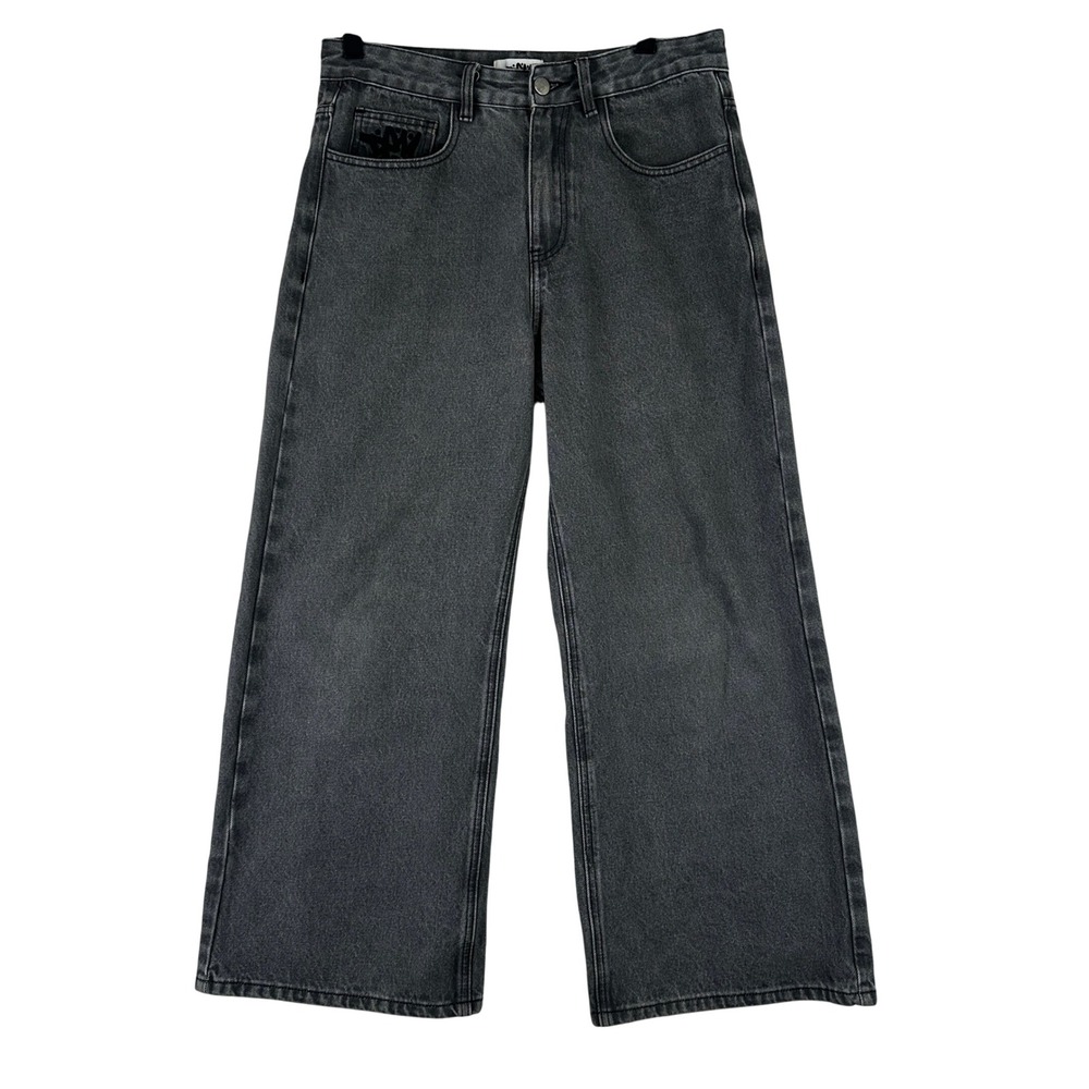 DEM Wide Leg Jeans Mens S Washed Black Baggy Skater Street